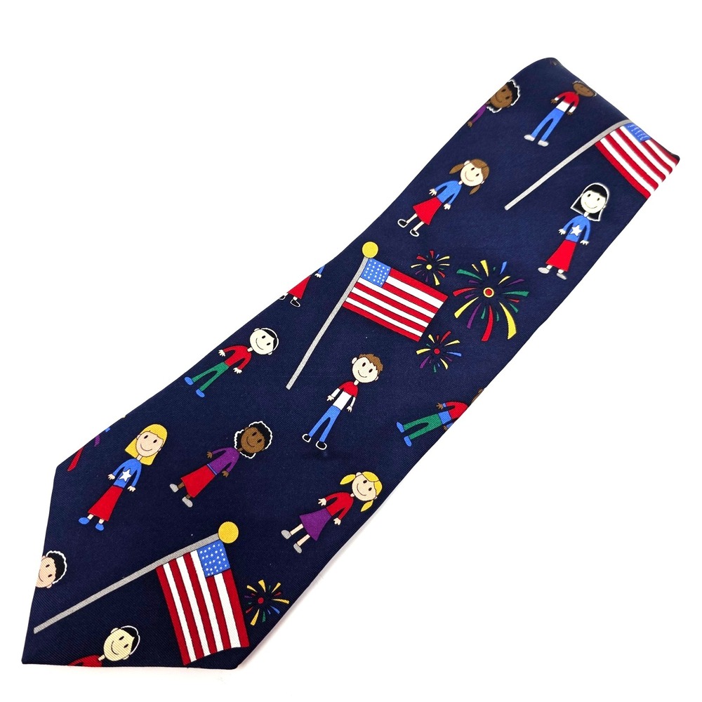 The Save The Children Collection Tie Mens Navy Blue American Flag USA Made VTG